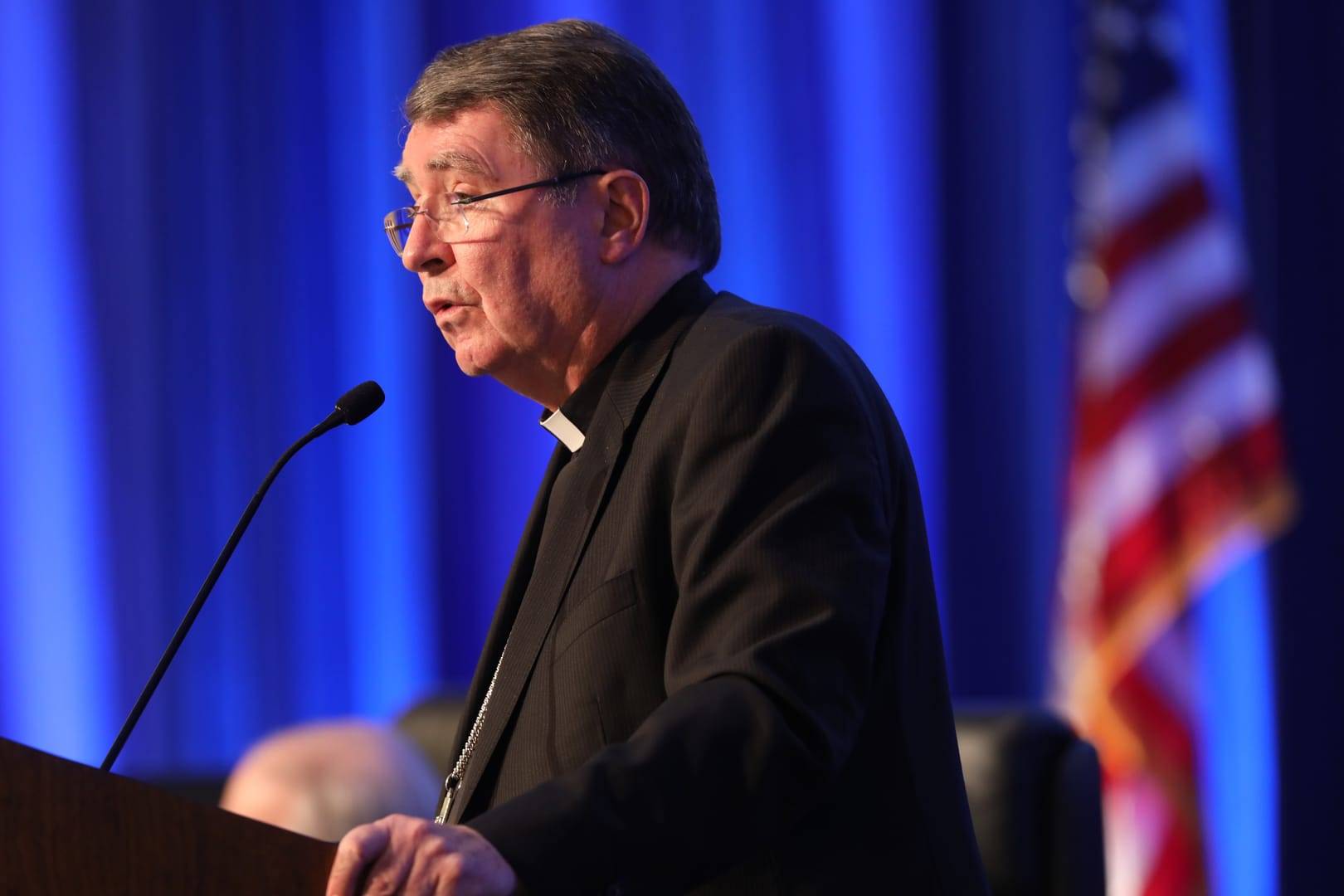 Archbishop Christophe Pierre, apostolic nuncio to the United States, speaks Nov. 15, 2022, during a session of the fall general assembly of the U.S. Conference of Catholic Bishops in Baltimore. (Credit: Bob Roller/CNS.)