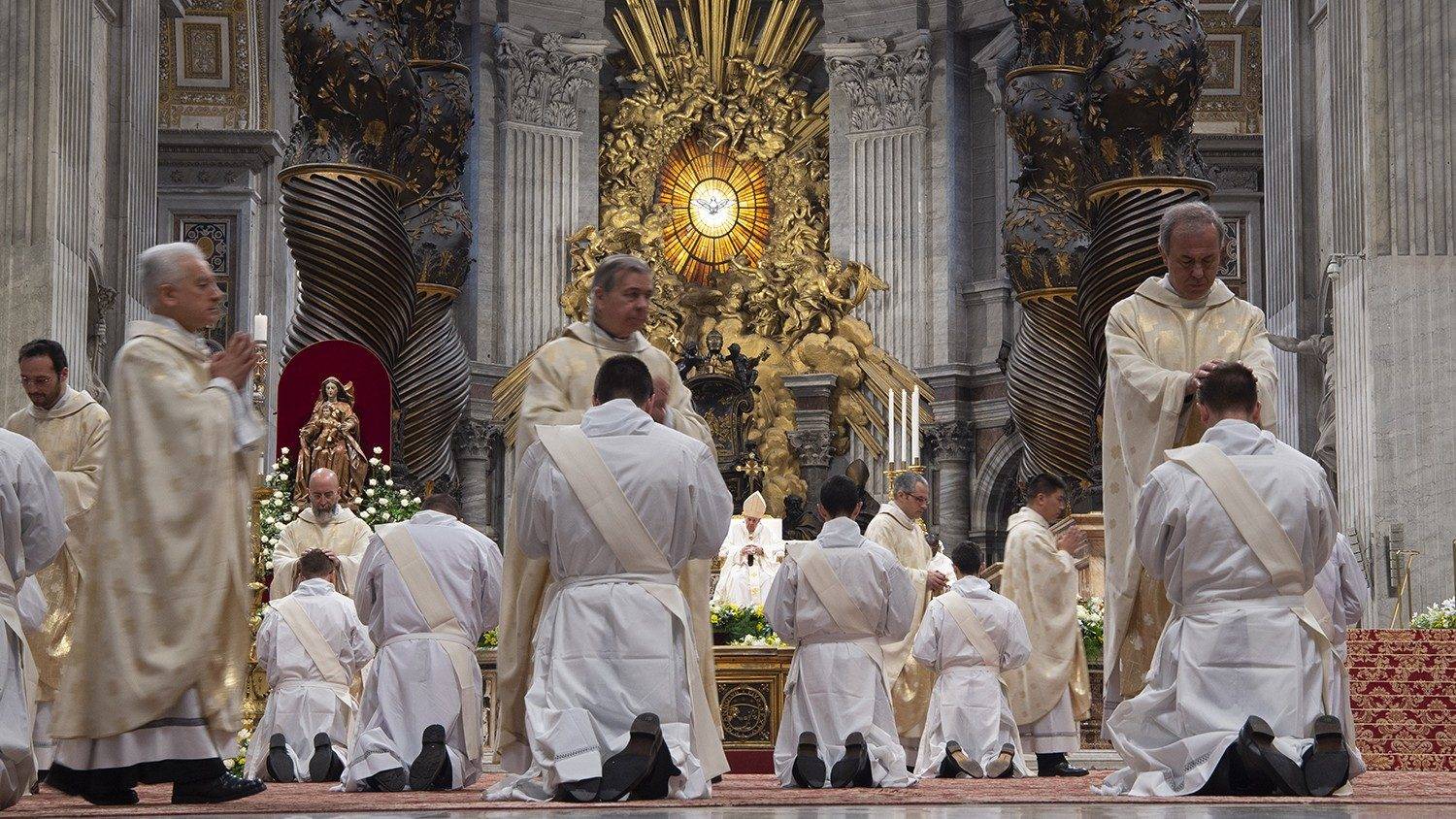 Ordinations taking place in St. Peter's Basilica in the Vatican. (Credit: Vatican Media.)